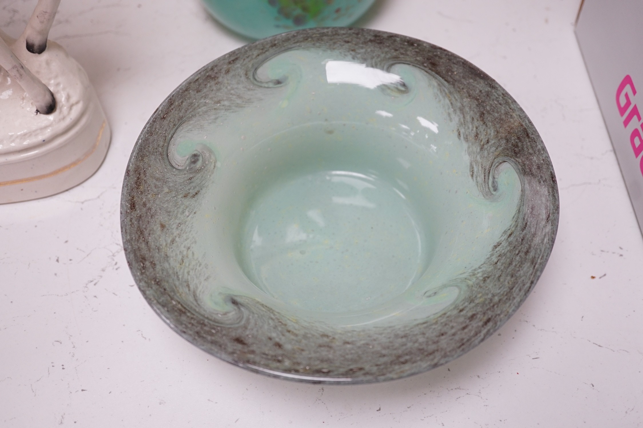 A Strathearn glass vase and Vasart bowl., tallest 27cm